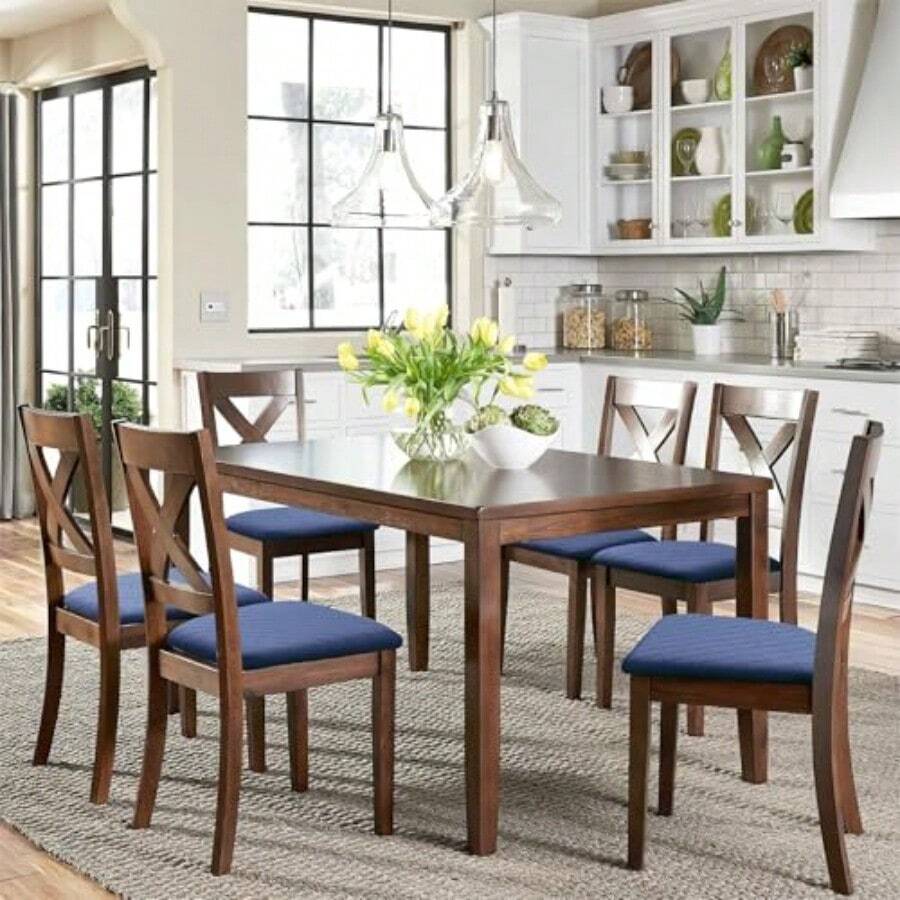 Fuloon Fundas de cojín para asiento impermeables 4 piezas fundas elásticas de jacquard para silla de comedor lavables protectores íbles de cojín para cocina 4 impermeable-azul marino - Impermeable, azul marino - Ver 1