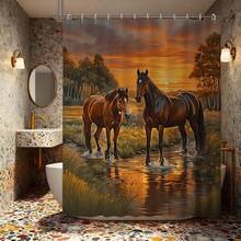 1 bộ rèm tắm tranh sơn dầu hoàng hôn và ngựa bên suối kèm móc treo, rèm phòng tắm phong cách thiên nhiên mộc mạc, rèm phòng tắm hình ảnh ngựa oai vệ dưới bầu trời vàng cho trang trí phòng tắm kiểu miền Tây, đồ dùng phòng tắm phong cảnh sống động, đồ dùng phòng tắm thư giãn cho người yêu động vật, rèm phòng tắm nổi bật cho phòng tắm phong cách trang trại, rèm tắm phòng tắm cho việc cải tạo nhà kiểu trang trại. - màu nâu - Xem 8