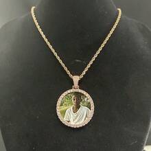 (Customized Product) Customized Small Circular Photo Frame For Boys, Customized Photo Pendant With Full Diamond  Copper Jewelry, Customized Unique Necklace - 彩色 - 查看 12