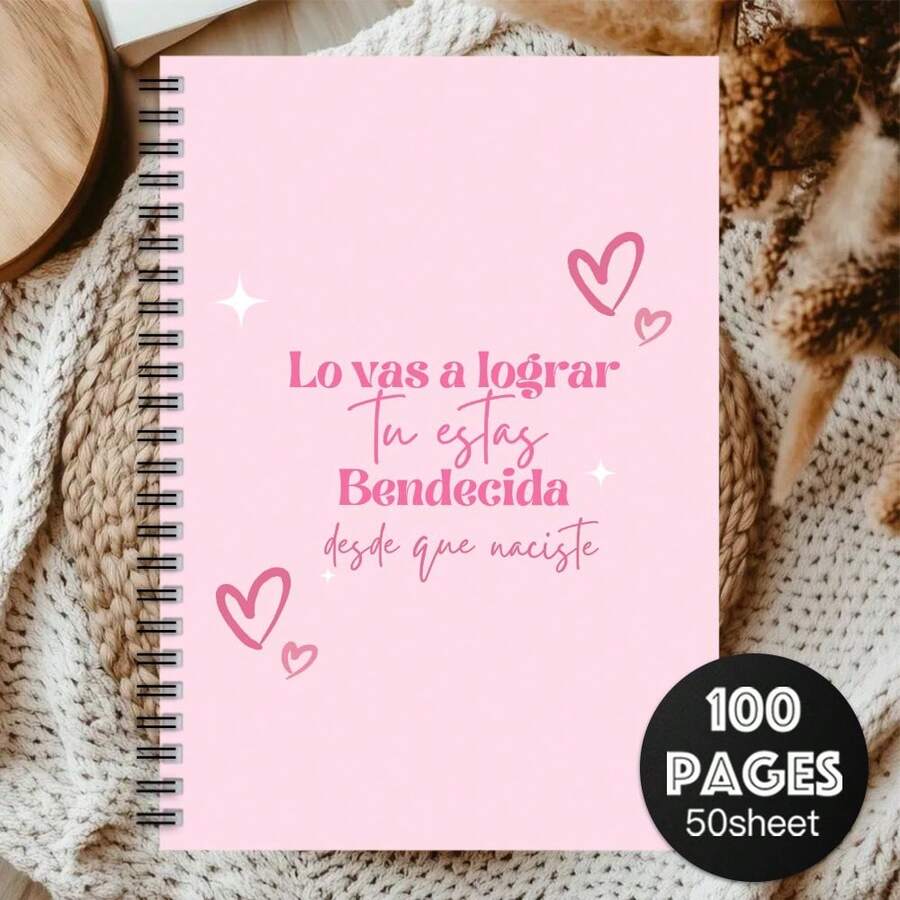 1pc Inspirational Pink Quote Spiral Notebook - Elegant Self-Reflection Journal With Positive Affirmations, Heart And Star Designs, Perfect Gift For Friends And Sisters, Inspirational Diary, Journal, Playful Design, High-Quality Paper Material - A - View 1