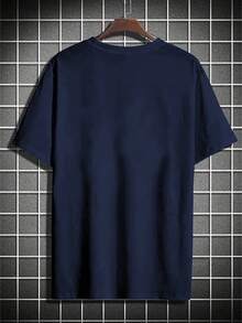 Men's Basic Courage Casual Unisex Cotton T-Shirt - Navy Blue - View 2