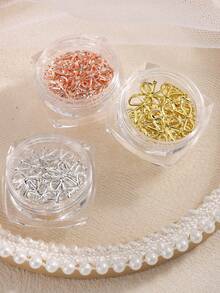 3D金属合金蝴蝶结美甲装饰 | 金银蝴蝶结串珠美甲用品，可爱美甲装饰和宝石，女士美甲配件 - 彩色 - 查看 5