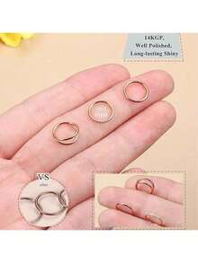 3件装鼻环 - 316L不锈钢双环鼻环 16G/18G/20G 铰链式锆石耳廓穿孔饰品 鼻中隔环 唇环 耳骨耳环 耳廓环 耳屏环 耳骨钉 7mm/8mm/10mm - 玫瑰金(鍍) - 查看 3