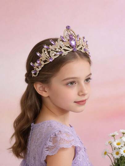 1 Piece Girls' Fashionable Princess-Style Rhinestone Birthday Hair Accessory Headband