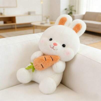 24厘米毛绒兔子玩偶，手拿胡萝卜，可爱的毛绒兔子玩偶，适合所有年龄段，是送给家人和动物爱好者的可爱礼物，也是情人节、复活节、生日、温馨房间装饰和节日派对的理想之选。