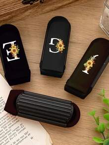 Espejo de maquillaje plegable 2 en 1 negro - Impreso con patrón de girasol y baya; Iniciales A-Z, esencial de belleza y viaje moderno, espejo de maquillaje con peine plegable, ideal para viajes y uso al aire libre, peine de doble propósito con cojín de aire y peine de masaje del cuero cabelludo. Para peluquería, salón de belleza, productos para el cabello, cuidado del cabello, accesorios para el cabello, kit de herramientas para el cabello, kit de herramientas para el cabello para peluquería, salón de belleza, hogar, viaje esencial - Multicolor - Ver 9