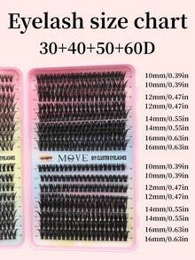 640片装30+40+50+60D卷翘度假睫毛册，混合长度簇状假睫毛，可重复使用，自然蓬松，DIY睫毛嫁接，提升妆容，适合日常、派对、旅行、节日礼物，手工制作，猫眼假睫毛 - D - 查看 6