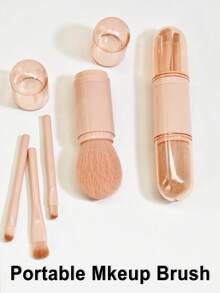 YZIMENG 4pcs 4 In 1 Makeup Brush Kit, Facial Highlight Brushes, Mini Eye Eyeshadow Brush, Retractable Handle Makeup Brush, Portable Travel Mini Loose Powder Brush, Women Cosmetics Makeup Brush Tools - Pink - View 3