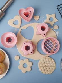 1套5件套可爱甜甜圈造型饼干模具，PP塑料材质，易脱模，儿童DIY饼干模具，包含心形、圆形、花朵、星星、菠萝图案，烘焙工具，甜甜圈镂空印章，适合情人节、婚礼、生日派对等场合 - 彩色 - 查看 4
