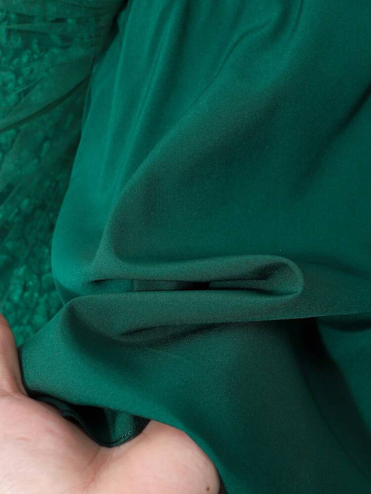 女童绿色云朵提花网纱罩衫连衣裙，适合假日派对 - 綠色 - 查看 9