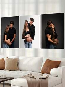 3pcs/Set Customized Canvas Wall Art, Framed Canvas Painting For Indoor Room Decor, Personalized Commemorative Photo Print For Wedding And Bedroom - Multicolor - View 3