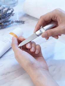 1pc Stainless Steel Double-Sided Nail File, Concave Handle, Sandpaper Nail File, Non-Slip Nail Clipper - Silver - View 7