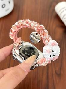 1个女士可爱小狗弹力发圈，时尚表带，兼容38/40/41/42/44/45/49/46mm Ultra2/Ultra/SE/10/9/8/7/6/5/4/3/2/1 - 紅繩[白色小狗] - 查看 4