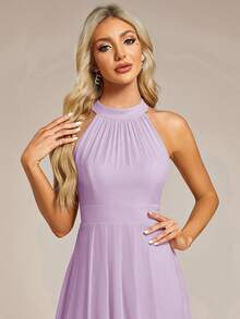 EVERPRETTY Đầm phù dâu bằng chiffon màu tím oải hương, hở lưng, xếp ly bồng bềnh, vạt trước ngắn vạt sau lệch, thích hợp cho đám cưới, tiệc tùng và các dịp trang trọng mùa xuân. - Màu tím hoa cà - Xem 7