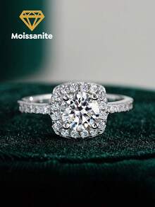 1pc 0.5ct-3ct Square Moissanite 925 Sterling Silver Luxury Engagement Ring, Promise Ring, Anniversary Ring, Jewelry Gift For Women, Valentine's Day Gift - Silver - View 2