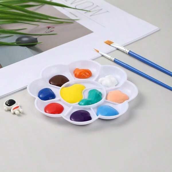 10/15/20pcs Mini Plum Blossom-Shaped Paint Palette | 10-Well Plastic Palette For Watercolor, Acrylic & Gouache Painting