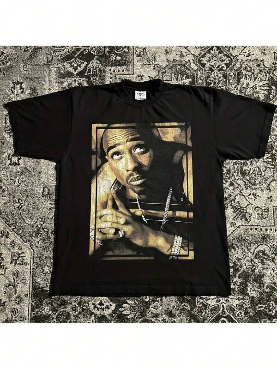 Shirts For Men Rapper T-Shirt  Shakur New TEE  Four Seasons Fashion Tee Makaveli Men And Women Short-Sleeved T-Shirt Oz Hip-Hop Singer T-Shirt Men Size S-3XL Men's Casual Print Round Neck Short Sleeve T-Shirt Men Women T-Shirt Print Tee - Black - View 1