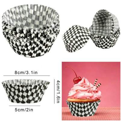 Checkered Pattern Cupcake Liners Baking Cups For Birthday Party Decorations Supplies Pack Of 100Pcs