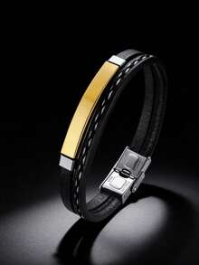 1pc Personalized Minimalist Jewelry, Stainless Steel Laser Engraved Name Bracelet, Best Gift For Men, Suitable For Graduation, Back To School, Father's Day - Multicolor - View 3