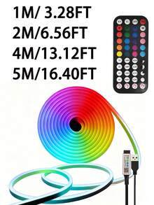 1m/2m/3 Meters/4m/5m Flexible LED Neon Light, With 44-Key Remote Control, USB Power Switch Dimmable, Suitable For Bedroom, Living Room, Display Cabinet, Bathroom Mirror Backlight, Home Decor And Party Atmosphere - Colored Light - View 12