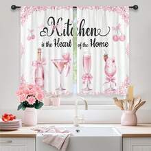 2Pcs Pink Bow Cute Kitchen Curtains Short Small Cute Women Girls Rod Pocket Kitchen Curtains Window Short Tier Blackout Curtains Home Decor 28x40in - A - View 3