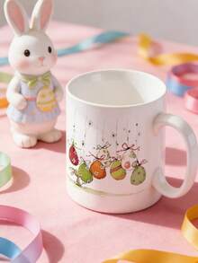 1 Stück 325ml Keramik Kaffeetasse mit Hasen Blumen & Oster Grüße - Rosa & Grüne Frühlings Hasen, Tulpen & Eier Design - Nur Handwäsche, wiederverwendbare Tasse als Ostergeschenk, für Lehrer, Kollegen, Liebste oder Geburtstagsgeschenk - Weiße Teetasse für heiße/kalte Getränke - Verschiedenfarbig - Übersicht 3