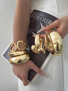 Bộ 3/2/1 vòng tay sang trọng, vòng tay vàng, vòng tay bản rộng, vòng tay dày, bộ vòng tay, vòng tay bản rộng, vòng tay vàng ngoại cỡ phong cách độc đáo thời trang - Vàng - Xem 12