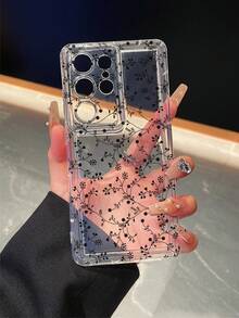 1个黑色植物图案，带气囊透明防摔功能的手机保护壳，TPU材质，可作为节日礼物赠送，男女通用，适用于三星手机 - 彩色 - 查看 2