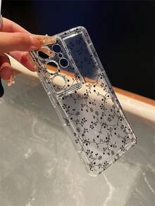 1个黑色植物图案，带气囊透明防摔功能的手机保护壳，TPU材质，可作为节日礼物赠送，男女通用，适用于三星手机 - 彩色 - 查看 3