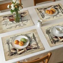 4pcs/6pcs Inspirational Placemats - Washable Polyester With Bible Verses & Croissant Coffee Food Designs | Suitable For Dining Table, Kitchen Decor, Parties And End Tables | Rectangular Shape - Nhiều màu - Xem 4