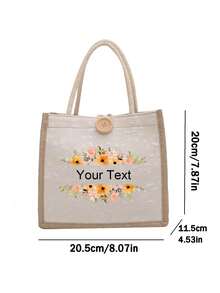 1pc Customizable Flower Decor Handbag, Beach Bag, Teacher Bag, Women's Bag, Bride Bag, Bridesmaid Bag, Customizable With Personalized Text And Letters, Suitable For Bridesmaid Gift, Wedding Gift, Teacher's Day Gift - Multicolor - View 8