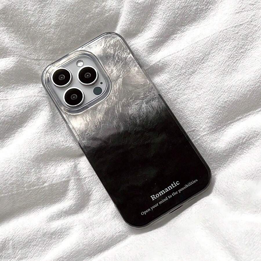 1pc Fashionable Minimalist Ombre Glacier Black Foil Texture Phone Case - Compatible With IPhone 17 Air, 16, 15, 14, 13, 12, 11 Pro Max Plus - Multicolor - View 1