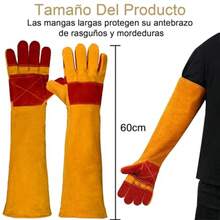 Guantes Largos Anti-mordeduras Arañazos de Animal 60cm Guantes Protector de Agarre Manipulacion de Animal Guantes de Manejo Cuero Duraderos para Perro Gato Pajaro Serpiente Lagarto Reptile - como en la foto - Ver 2
