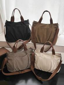 peach tree 女士休闲托特包，简约纯色手提包，男女通用单肩包，大容量多口袋多功能随身包，适合度假、旅行、送礼、返校、大学、情人节等场合。 - 彩色 - 查看 4