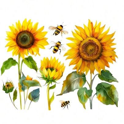 1pc/2pcs/3pcs Sunflower & Bee Pattern Heat Patch, Long-Lasting Heat Transfer Sticker For DIY T-Shirt, Sweatshirt, Jeans, Hoodie, Backpack, Jacket, Handbag, Pillow