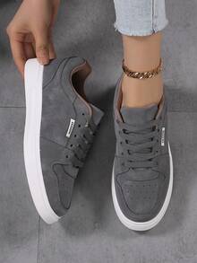 秋冬季女士运动鞋，透气休闲运动鞋，时尚轻便滑板鞋，平底滑板鞋 - 深灰色 - 查看 1