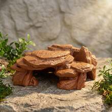 Cueva de roca negra imitada impresa en 3D, de uso dual para acuario y terrario de reptiles, refugio de múltiples espacios para peces, camarones, geckos, lagartos, decoración de estilo paisajístico natural, material impreso en 3D - A - Ver 3