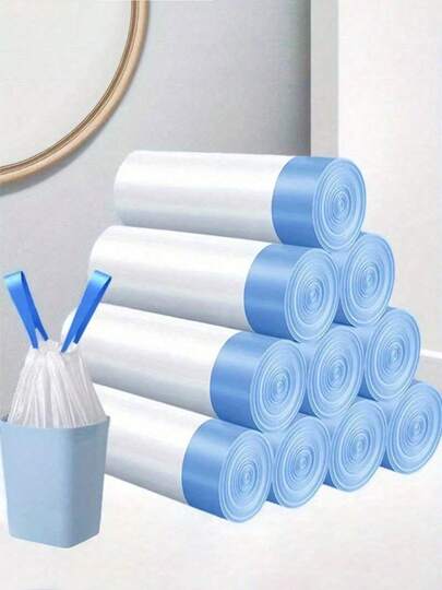 1卷15个装或5卷75个装抽绳垃圾袋，除臭垃圾袋，一次性垃圾袋，厨房垃圾袋，带抽绳封口的塑料袋，大容量白色垃圾袋，适用于厨房