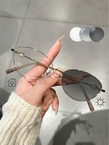 1副光致变色Y2K窄框猫眼时尚眼镜，女士日常佩戴，春夏新品 - 彩色 - 查看 4