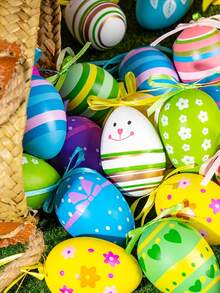 24个/12个复活节树挂饰，彩色塑料复活节彩蛋挂饰，手绘复活节彩蛋树挂饰，篮子DIY工艺品，复活节派对礼物，手工树挂饰，复活节彩蛋节日及派对装饰品 - 彩色 - 查看 4