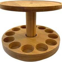 Minimalist European Style Dual-Layer Bamboo Rotating Essential Oil Display Rack, Aromatherapy Diffuser Stand, Makeup Organizer Rack, 360° Rotation - Double Layer - View 9