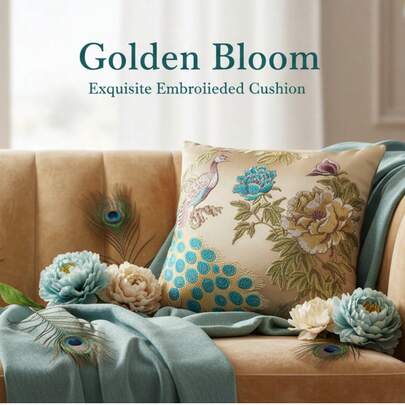 45x45cm Peacock & Peony Embroidery Pillow Cover – Luxury Satin Cushion Case For Oriental Elegant Home Decor, Multiple Colors Available