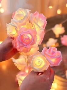 1件 1.5m/3米 家居裝飾玫瑰花串燈，LED玫瑰花燈，電池供電裝飾燈，適用於臥室、婚禮、浪漫、女孩房裝飾、情人節求婚裝飾、戶外花園裝飾 - 黃色 - 查看 10