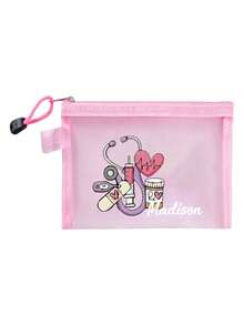 Portable Women'S Mesh Bag, Makeup Bag Printed With Stethoscope, Heart, And Medicine Bottle Patterns, Outdoor Travel Offices Carry Small-Capacity First-Aid Kits Mesh Bag, Portable Medicine , First-Aid Kits And Pill Packaging Containers, Portable Black Storage Bag, Student Pencil Case - Black Mesh Series - View 12
