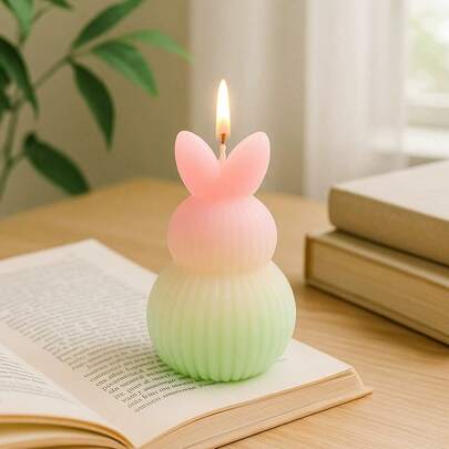 1pc Easter Theme DIY Striped Rabbit Candle Mold, Holiday Decor Candle Holder, Home Gypsum Display Stand Silicone Mold, Festive Candle Decoration