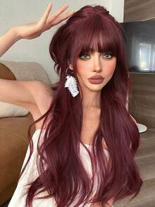 1 合成耐热酒红色卷发假发，纤维材质，适合日常使用，外观自然逼真（不含配件）。 - 酒紅色 - 查看 5