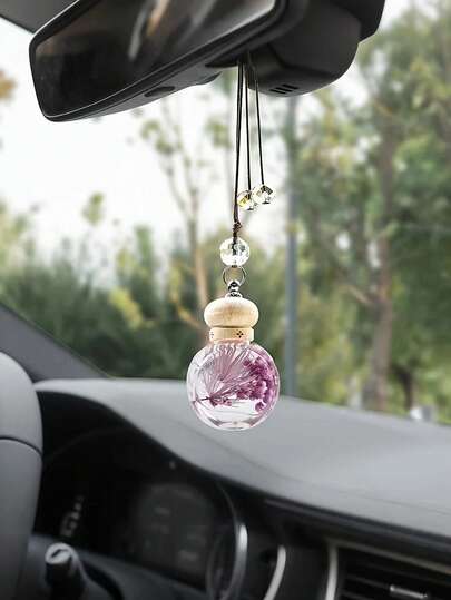 Car Air Freshener Pendant – Empty Acrylic Bottle With Preserved Flowers, Customizable For Essential Oils Or Perfume, Elegant Hanging Diffuser For Car & Home