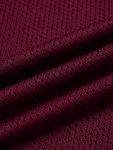 Men's Fashion Sports Mesh Patchwork Burgundy Short Sleeve 0 Digit Minimalist Print Split T-Shirt, Suitable For Spring/Summer Casual Daily Wear, Street Boyfriend Gift - Burgundy - View 8