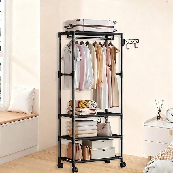 1 Four-Layer-Compartments Simple Wardrobe, Large Capacity Wardrobe, Standalone Wardrobe, Suitable For Bedroom, Living Room, Entrance
