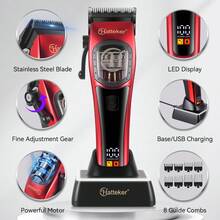 Hatteker 1pc LCD Display Rechargeable Hair Clipper With 9000 RPM High Speed Motor - Red - View 5